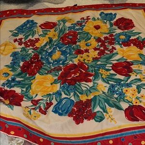 Vintage hand rolled print card table tablecloth 34” square